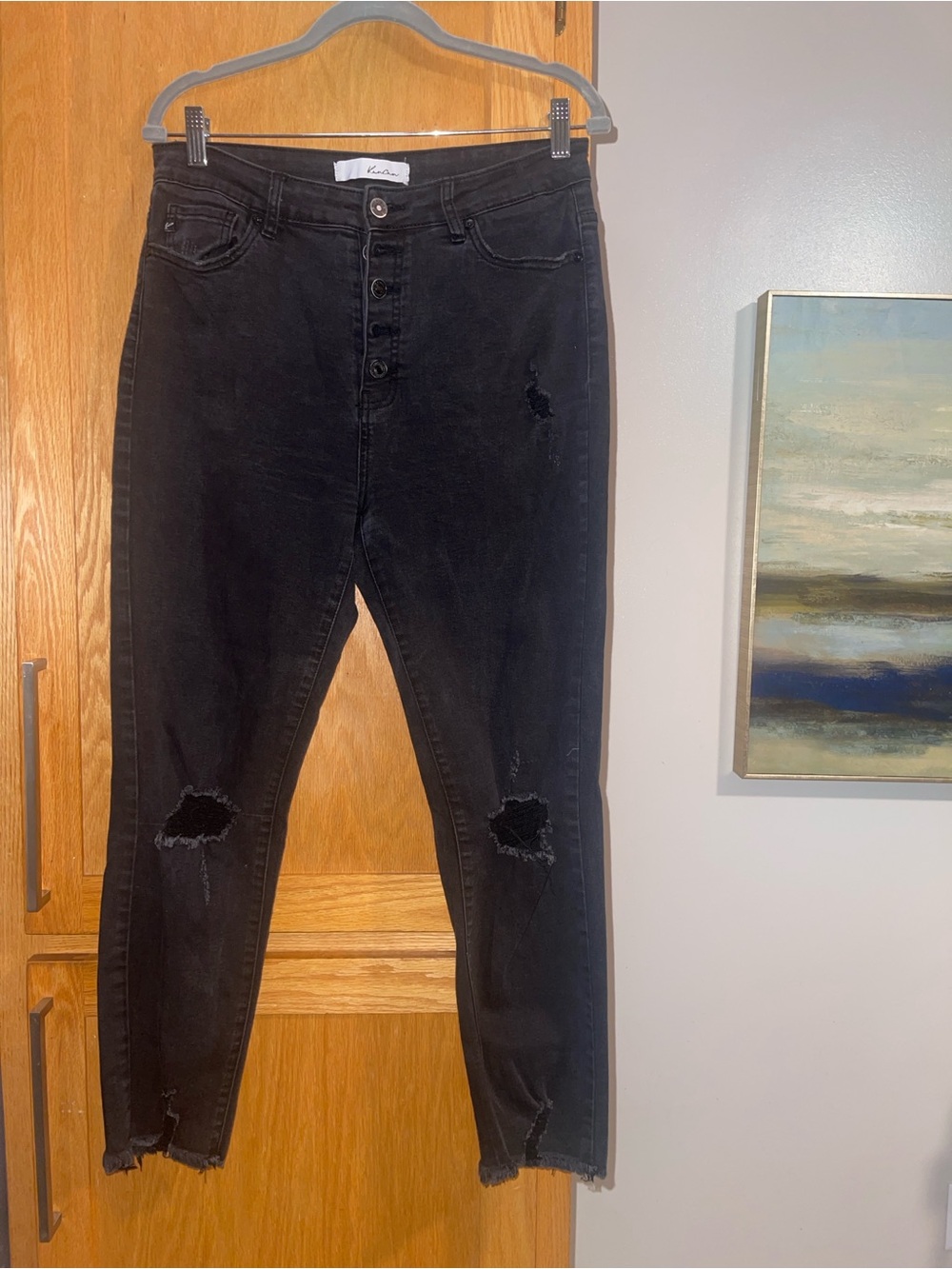 KanCan Women Black High Rise Distressed Skinny Jeans Button Fly Size 9/28